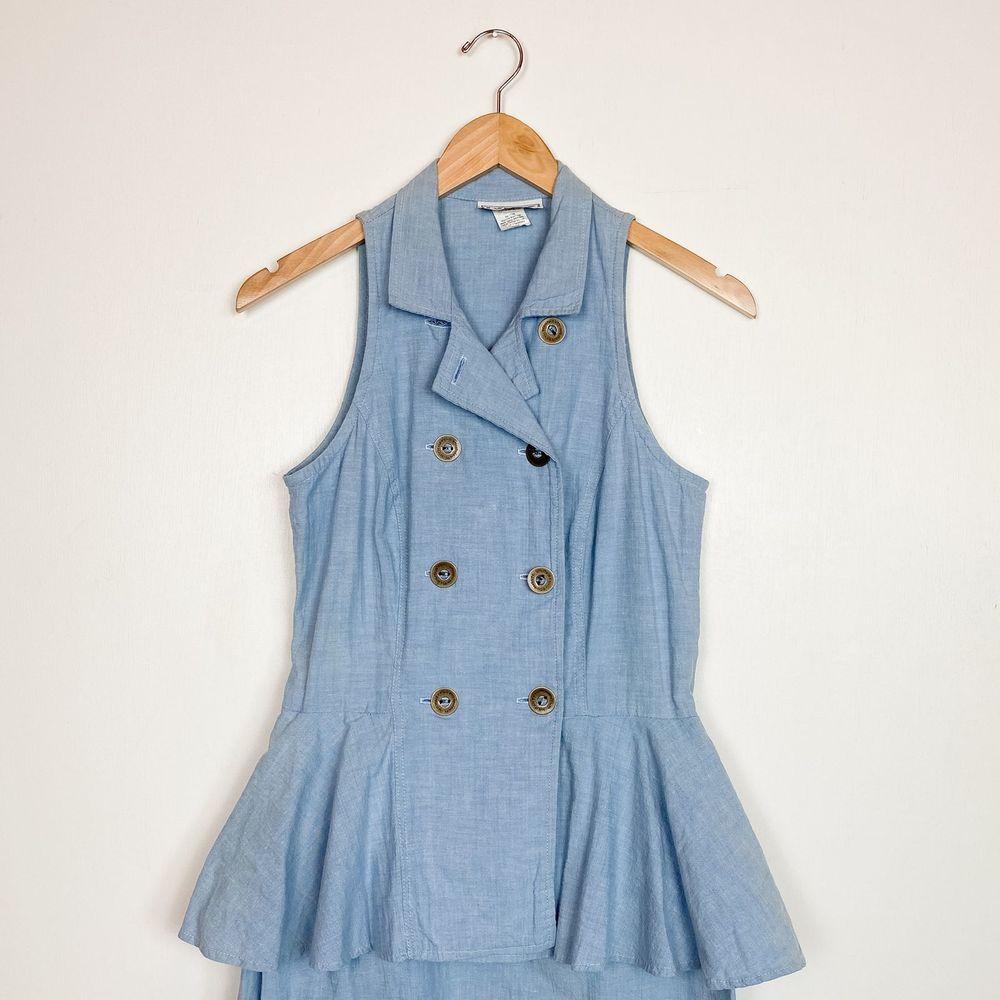 Vintage 80s Peplum Chambray Sleeveless Dress - Picture 3 of 7